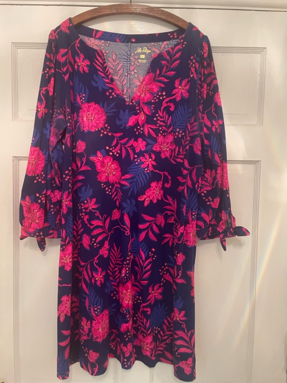 Lilly Pulitzer Navy and Hot Pink Floral V-Neck Dress
